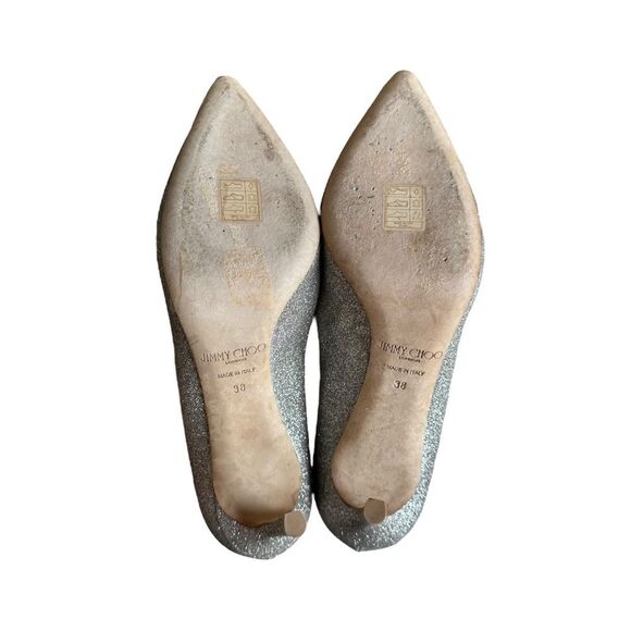 Jimmy Choo Romy 100 Silver Glitter Pointed Toe Stiletto High Heel Pumps EU 38 - Picture 10 of 12